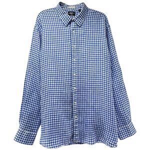Michael Allens Shirt Mens XXL 100% Linen Blue Button Down Gingham Prep Heritage